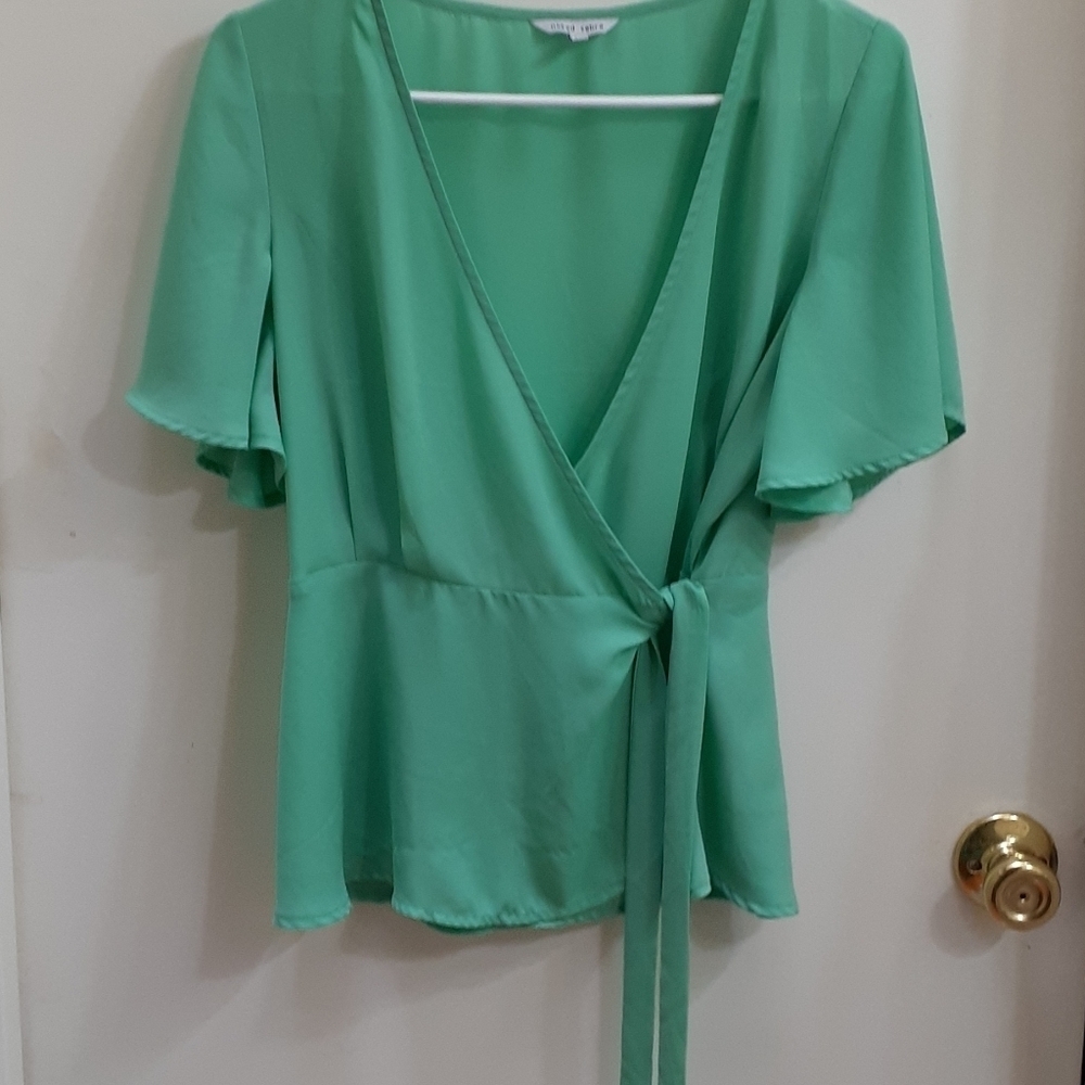 Naked Zebra Vintage Y2K Pastel Spring Mint Green Coquette Girl  Wrap Blouse